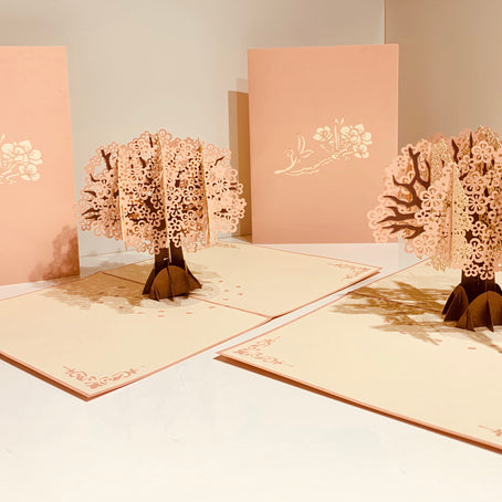 Metallic Pink & White Cherry Blossom Origami Pop Cards 3D Pop Up Greeting Card Happy Birthday Thank You Handmade Gift Thinking of You Blank Card for Any Occasion Happy Mother's Day Happy Father's Australiana
