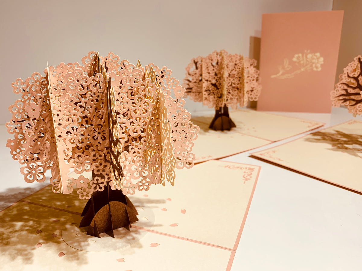 Metallic Pink & White Cherry Blossom Origami Pop Cards 3D Pop Up Greeting Card Happy Birthday Thank You Handmade Gift Thinking of You Blank Card for Any Occasion Happy Mother's Day Happy Father's Australiana