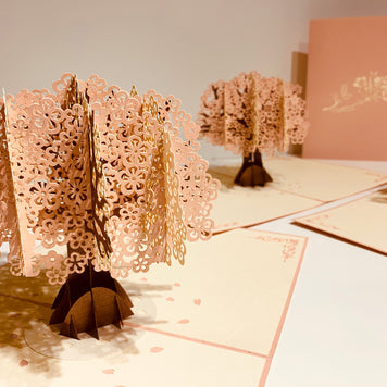 Metallic Pink & White Cherry Blossom Origami Pop Cards 3D Pop Up Greeting Card Happy Birthday Thank You Handmade Gift Thinking of You Blank Card for Any Occasion Happy Mother's Day Happy Father's Australiana