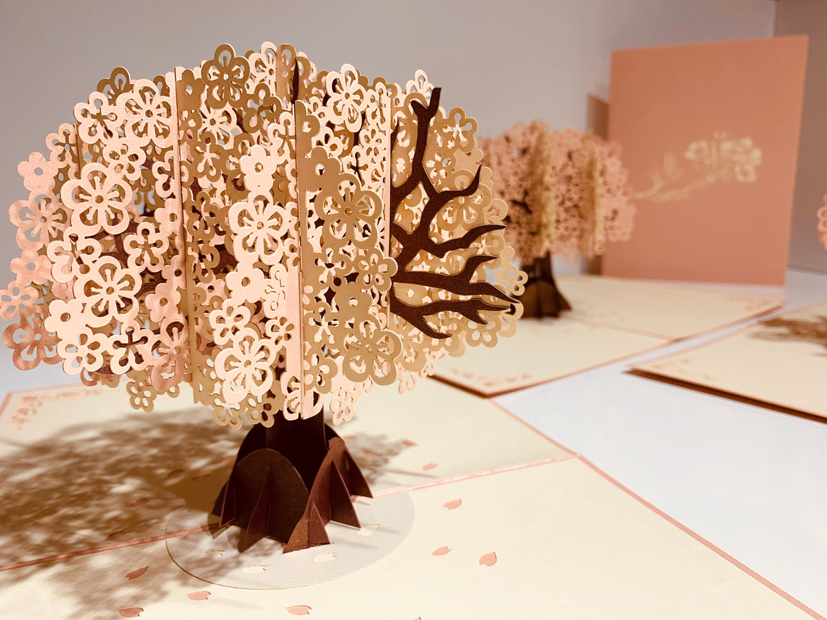 Metallic Pink & White Cherry Blossom Origami Pop Cards 3D Pop Up Greeting Card Happy Birthday Thank You Handmade Gift Thinking of You Blank Card for Any Occasion Happy Mother's Day Happy Father's Australiana