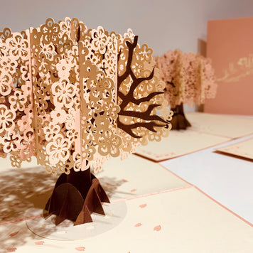 Metallic Pink & White Cherry Blossom Origami Pop Cards 3D Pop Up Greeting Card Happy Birthday Thank You Handmade Gift Thinking of You Blank Card for Any Occasion Happy Mother's Day Happy Father's Australiana