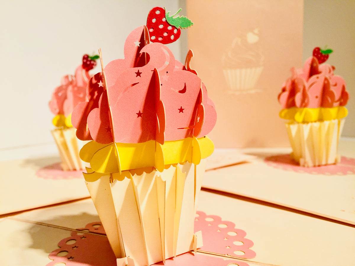 Giant Metallic Pink Cupcake Origami Pop Cards 3D Pop Up Greeting Card Thank You Handmade Gift Thinking of You Happy Birthday Occasion Australiana Celebrate the Beauty and Happiness During Special Day Best Wishes Gift