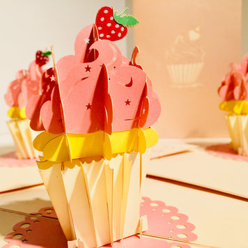 Giant Metallic Pink Cupcake Origami Pop Cards 3D Pop Up Greeting Card Thank You Handmade Gift Thinking of You Happy Birthday Occasion Australiana Celebrate the Beauty and Happiness During Special Day Best Wishes Gift
