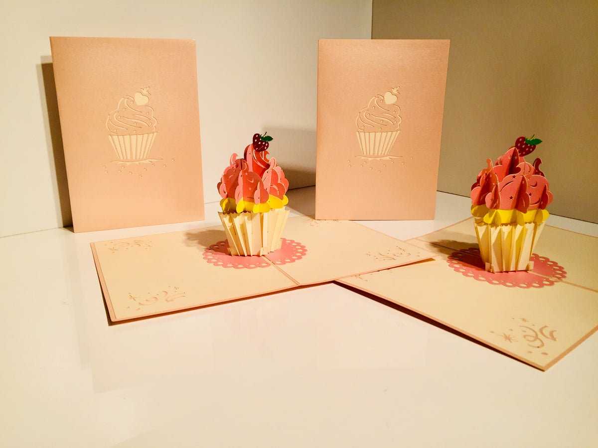 Giant Metallic Pink Cupcake Origami Pop Cards 3D Pop Up Greeting Card Thank You Handmade Gift Thinking of You Happy Birthday Occasion Australiana Celebrate the Beauty and Happiness During Special Day Best Wishes Gift
