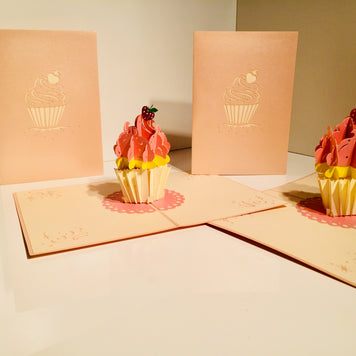 Giant Metallic Pink Cupcake Origami Pop Cards 3D Pop Up Greeting Card Thank You Handmade Gift Thinking of You Happy Birthday Occasion Australiana Celebrate the Beauty and Happiness During Special Day Best Wishes Gift