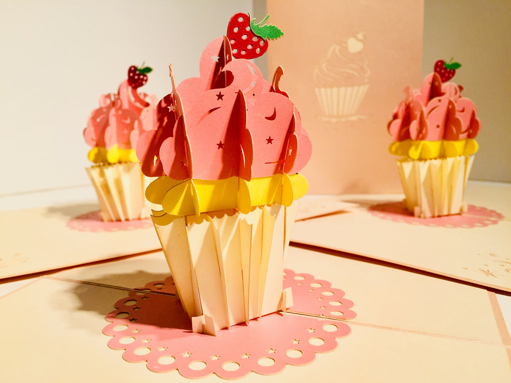 Giant Metallic Pink Cupcake Origami Pop Cards 3D Pop Up Greeting Card Thank You Handmade Gift Thinking of You Happy Birthday Occasion Australiana Celebrate the Beauty and Happiness During Special Day Best Wishes Gift (Copy)