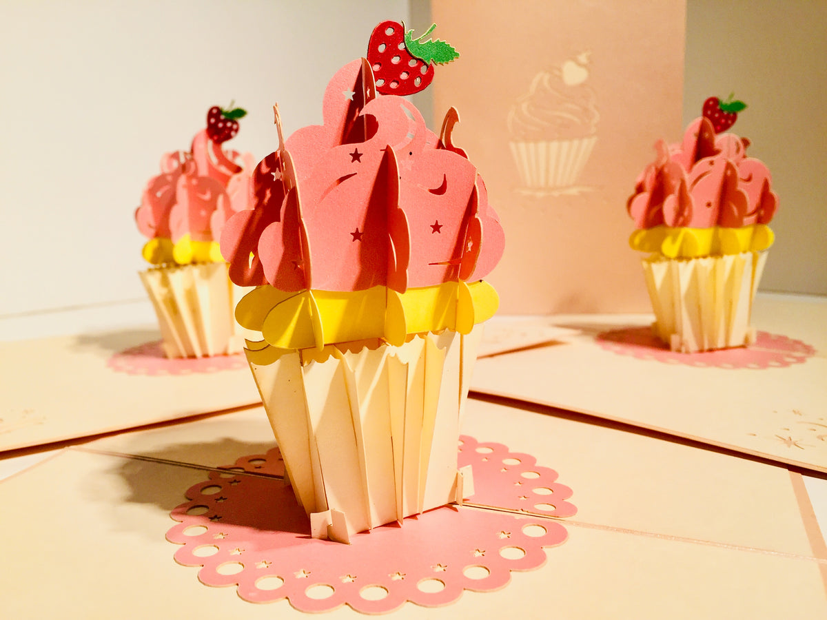 Giant Metallic Pink Cupcake Origami Pop Cards 3D Pop Up Greeting Card Thank You Handmade Gift Thinking of You Happy Birthday Occasion Australiana Celebrate the Beauty and Happiness During Special Day Best Wishes Gift