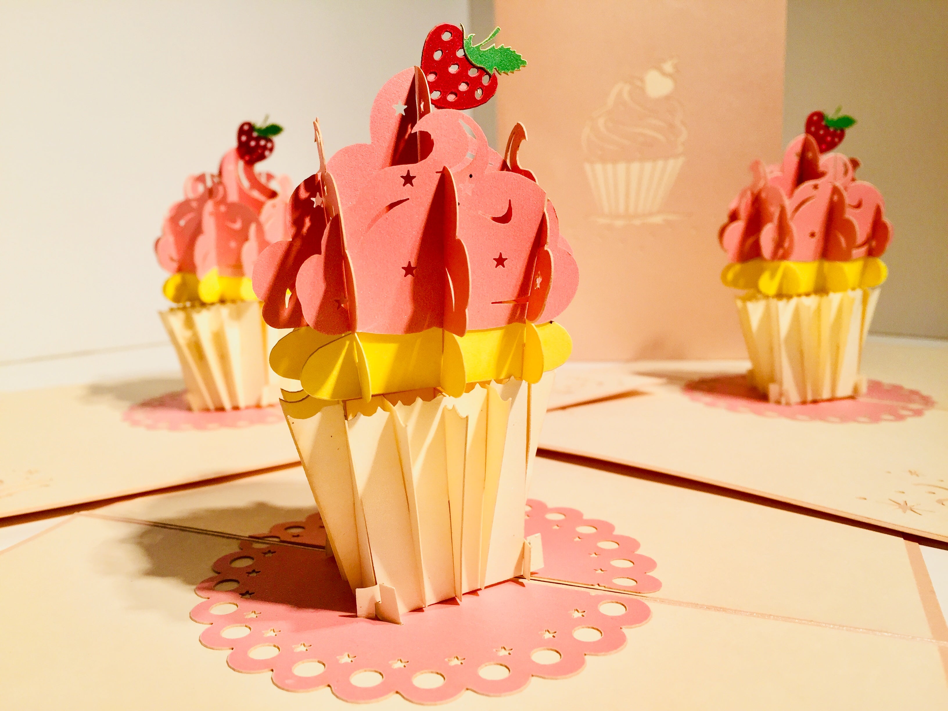 Giant Metallic Pink Cupcake Origami Pop Cards 3D Pop Up Greeting Card Thank You Handmade Gift Thinking of You Happy Birthday Occasion Australiana Celebrate the Beauty and Happiness During Special Day Best Wishes Gift (Copy)