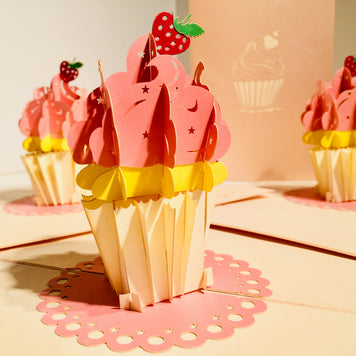 Giant Metallic Pink Cupcake Origami Pop Cards 3D Pop Up Greeting Card Thank You Handmade Gift Thinking of You Happy Birthday Occasion Australiana Celebrate the Beauty and Happiness During Special Day Best Wishes Gift