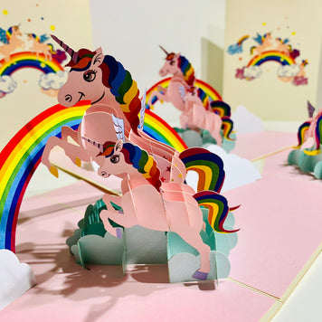 Pink Mother & Baby Unicorn Dancing over the Cloud Origami Pop Cards 3D Pop Up Greeting Card Happy Birthday Thank You Handmade Gift Thinking of You Blank Card for Any Occasion Happy Mother's Day Australiana Celebrate the Beauty of Animals Perfect Gift