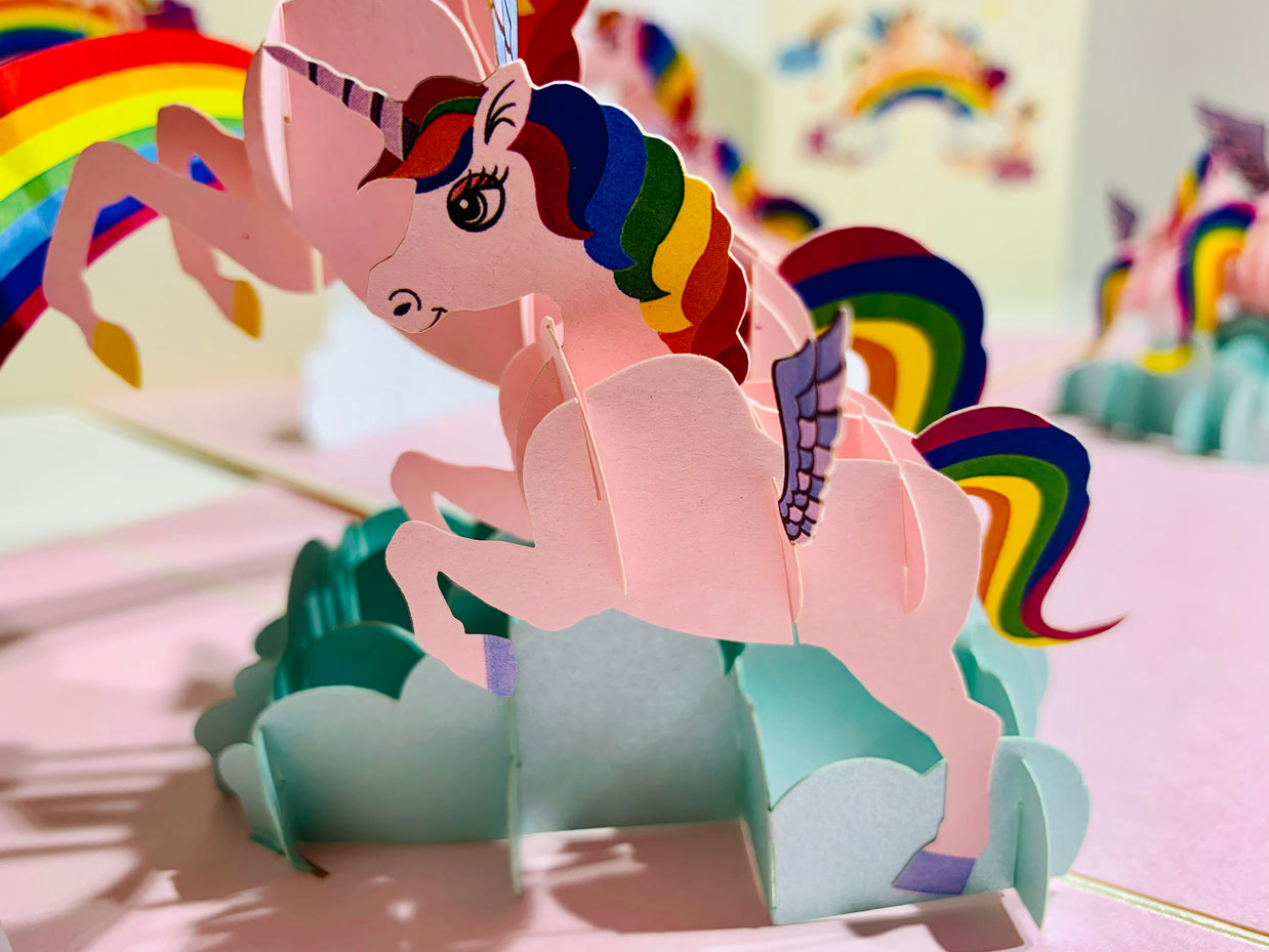 Pink Mother & Baby Unicorn Dancing over the Cloud Origami Pop Cards 3D Pop Up Greeting Card Happy Birthday Thank You Handmade Gift Thinking of You Blank Card for Any Occasion Happy Mother's Day Australiana Celebrate the Beauty of Animals Perfect Gift
