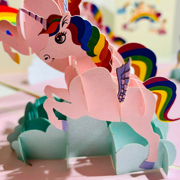 Pink Mother & Baby Unicorn Dancing over the Cloud Origami Pop Cards 3D Pop Up Greeting Card Happy Birthday Thank You Handmade Gift Thinking of You Blank Card for Any Occasion Happy Mother's Day Australiana Celebrate the Beauty of Animals Perfect Gift