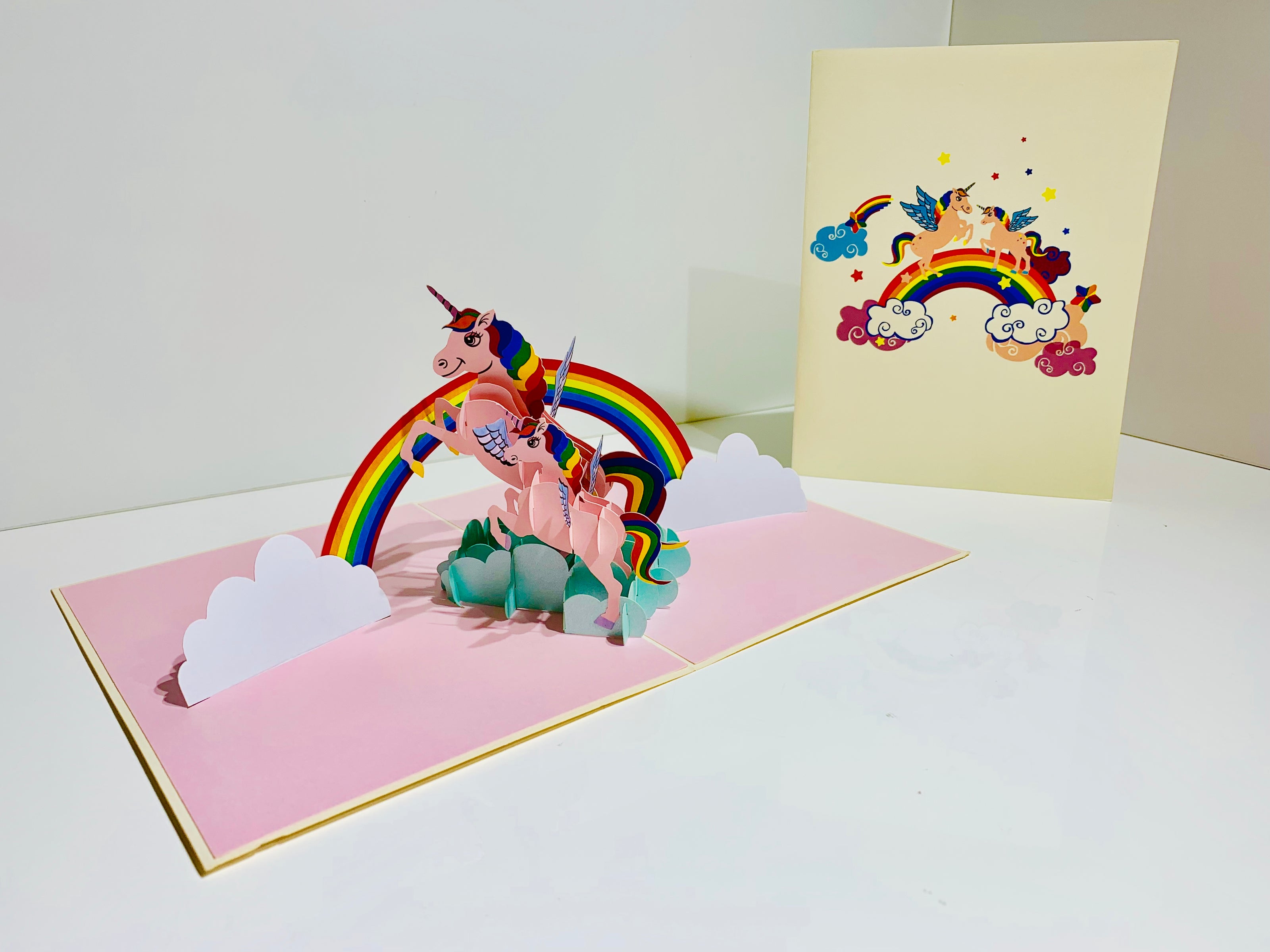 Pink Mother & Baby Unicorn Dancing over the Cloud Origami Pop Cards 3D Pop Up Greeting Card Happy Birthday Thank You Handmade Gift Thinking of You Blank Card for Any Occasion Happy Mother's Day Australiana Celebrate the Beauty of Animals Perfect Gift