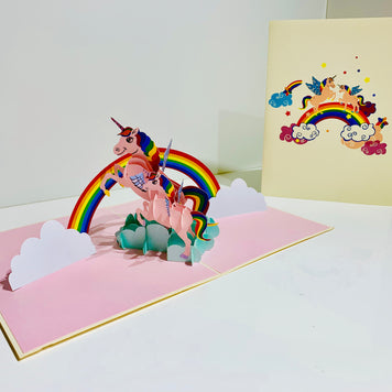 Pink Mother & Baby Unicorn Dancing over the Cloud Origami Pop Cards 3D Pop Up Greeting Card Happy Birthday Thank You Handmade Gift Thinking of You Blank Card for Any Occasion Happy Mother's Day Australiana Celebrate the Beauty of Animals Perfect Gift