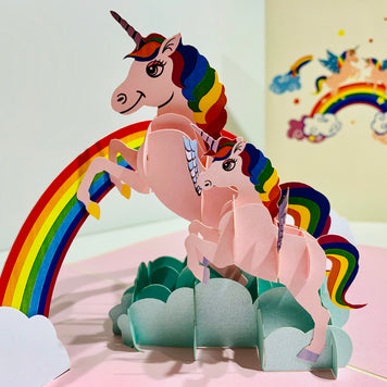 Pink Mother & Baby Unicorn Dancing over the Cloud Origami Pop Cards 3D Pop Up Greeting Card Happy Birthday Thank You Handmade Gift Thinking of You Blank Card for Any Occasion Happy Mother's Day Australiana Celebrate the Beauty of Animals Perfect Gift