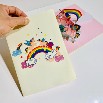Pink Mother & Baby Unicorn Dancing over the Cloud Origami Pop Cards 3D Pop Up Greeting Card Happy Birthday Thank You Handmade Gift Thinking of You Blank Card for Any Occasion Happy Mother's Day Australiana Celebrate the Beauty of Animals Perfect Gift