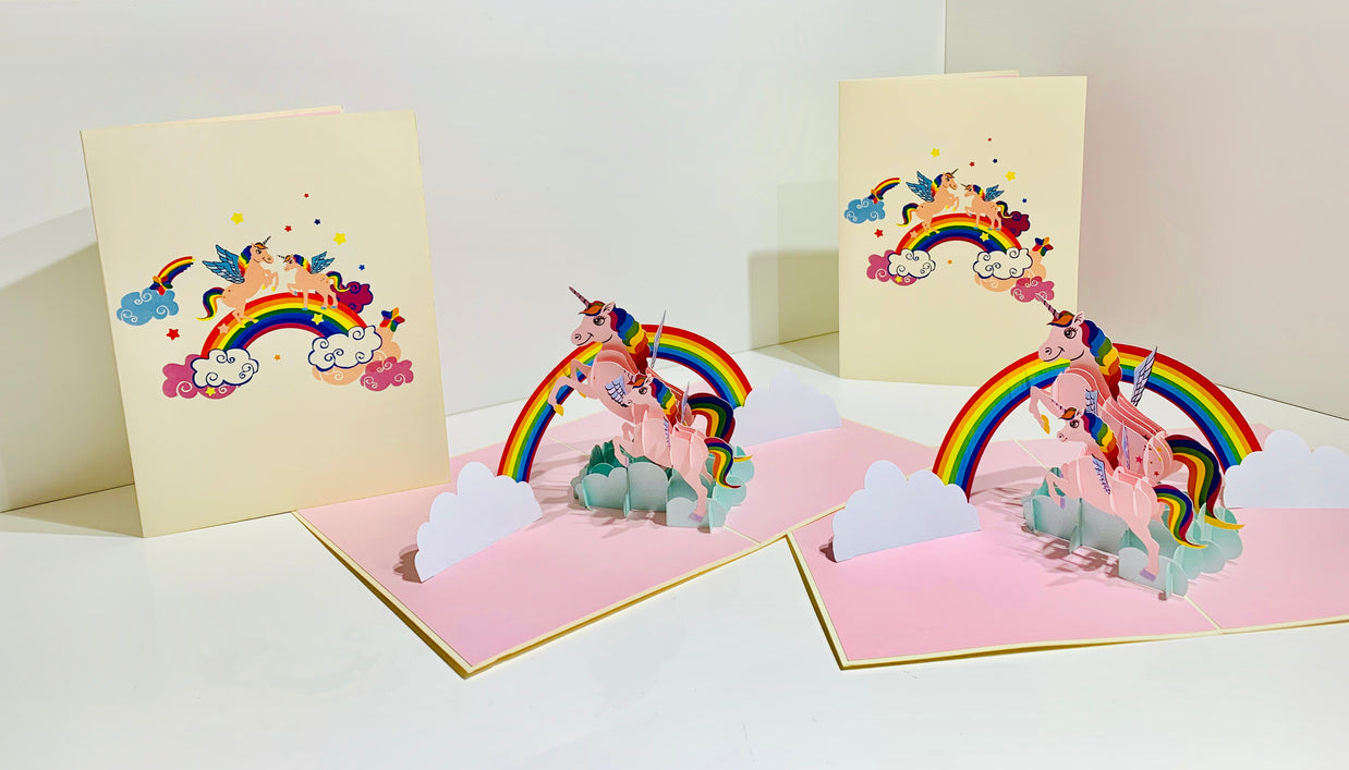 Pink Mother & Baby Unicorn Dancing over the Cloud Origami Pop Cards 3D Pop Up Greeting Card Happy Birthday Thank You Handmade Gift Thinking of You Blank Card for Any Occasion Happy Mother's Day Australiana Celebrate the Beauty of Animals Perfect Gift