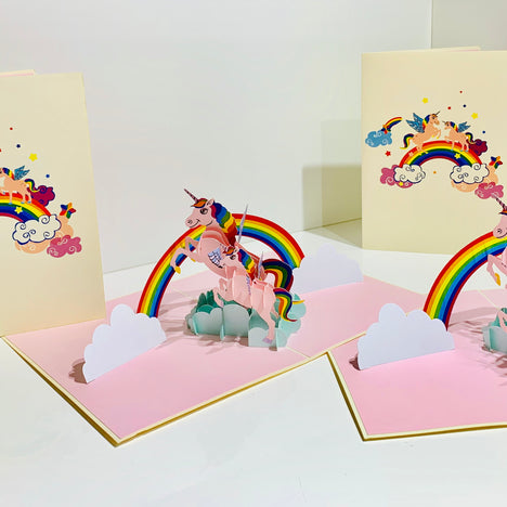Pink Mother & Baby Unicorn Dancing over the Cloud Origami Pop Cards 3D Pop Up Greeting Card Happy Birthday Thank You Handmade Gift Thinking of You Blank Card for Any Occasion Happy Mother's Day Australiana Celebrate the Beauty of Animals Perfect Gift