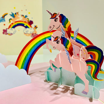 Pink Mother & Baby Unicorn Dancing over the Cloud Origami Pop Cards 3D Pop Up Greeting Card Happy Birthday Thank You Handmade Gift Thinking of You Blank Card for Any Occasion Happy Mother's Day Australiana Celebrate the Beauty of Animals Perfect Gift