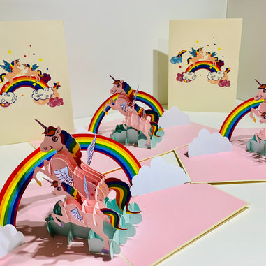 Pink Mother & Baby Unicorn Dancing over the Cloud Origami Pop Cards 3D Pop Up Greeting Card Happy Birthday Thank You Handmade Gift Thinking of You Blank Card for Any Occasion Happy Mother's Day Australiana Celebrate the Beauty of Animals Perfect Gift