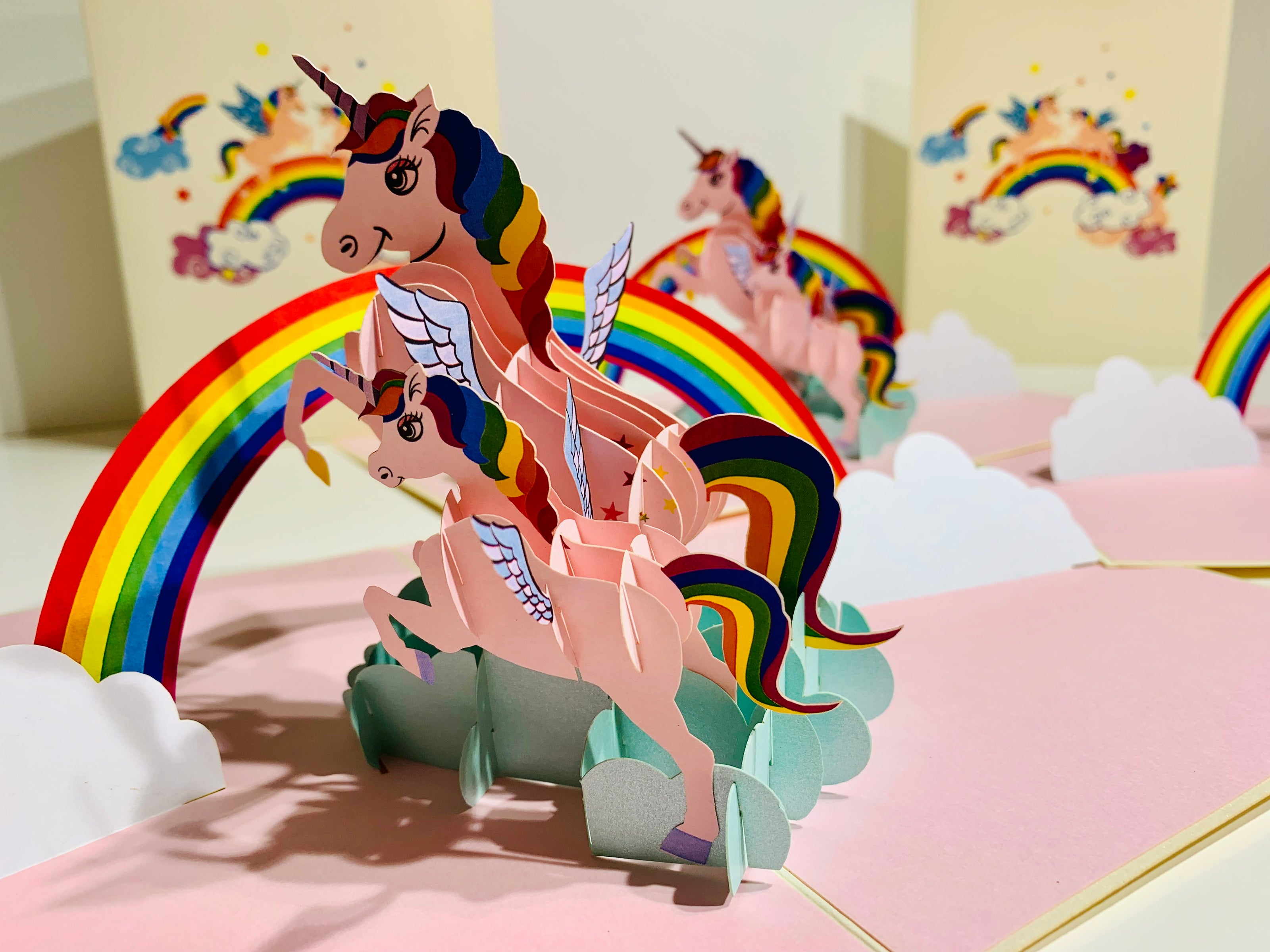 Pink Mother & Baby Unicorn Dancing over the Cloud Origami Pop Cards 3D Pop Up Greeting Card Happy Birthday Thank You Handmade Gift Thinking of You Blank Card for Any Occasion Happy Mother's Day Australiana Celebrate the Beauty of Animals Perfect Gift