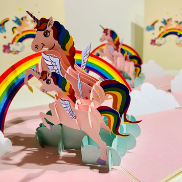 Pink Mother & Baby Unicorn Dancing over the Cloud Origami Pop Cards 3D Pop Up Greeting Card Happy Birthday Thank You Handmade Gift Thinking of You Blank Card for Any Occasion Happy Mother's Day Australiana Celebrate the Beauty of Animals Perfect Gift