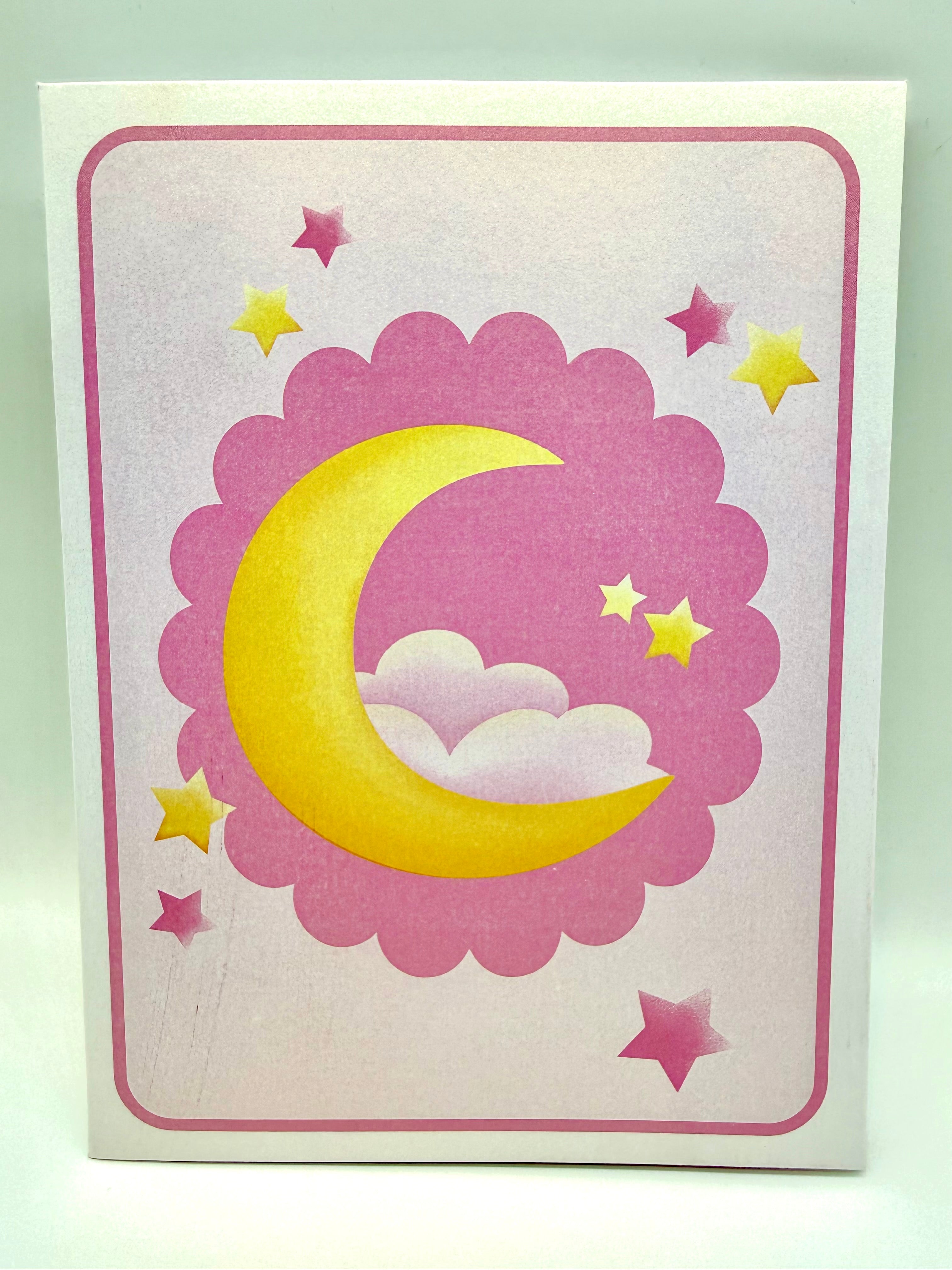 Pink Newborn Baby Girl Sleeping on A Crescent Moon Under Starry Night Sky Origami Pop Cards 3D Pop Up Greeting Card Happy Birthday Thank You Handmade Gift Thinking of You Blank Card for Any Occasion Happy Mother's Day Happy Newborn Baby