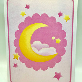 Pink Newborn Baby Girl Sleeping on A Crescent Moon Under Starry Night Sky Origami Pop Cards 3D Pop Up Greeting Card Happy Birthday Thank You Handmade Gift Thinking of You Blank Card for Any Occasion Happy Mother's Day Happy Newborn Baby