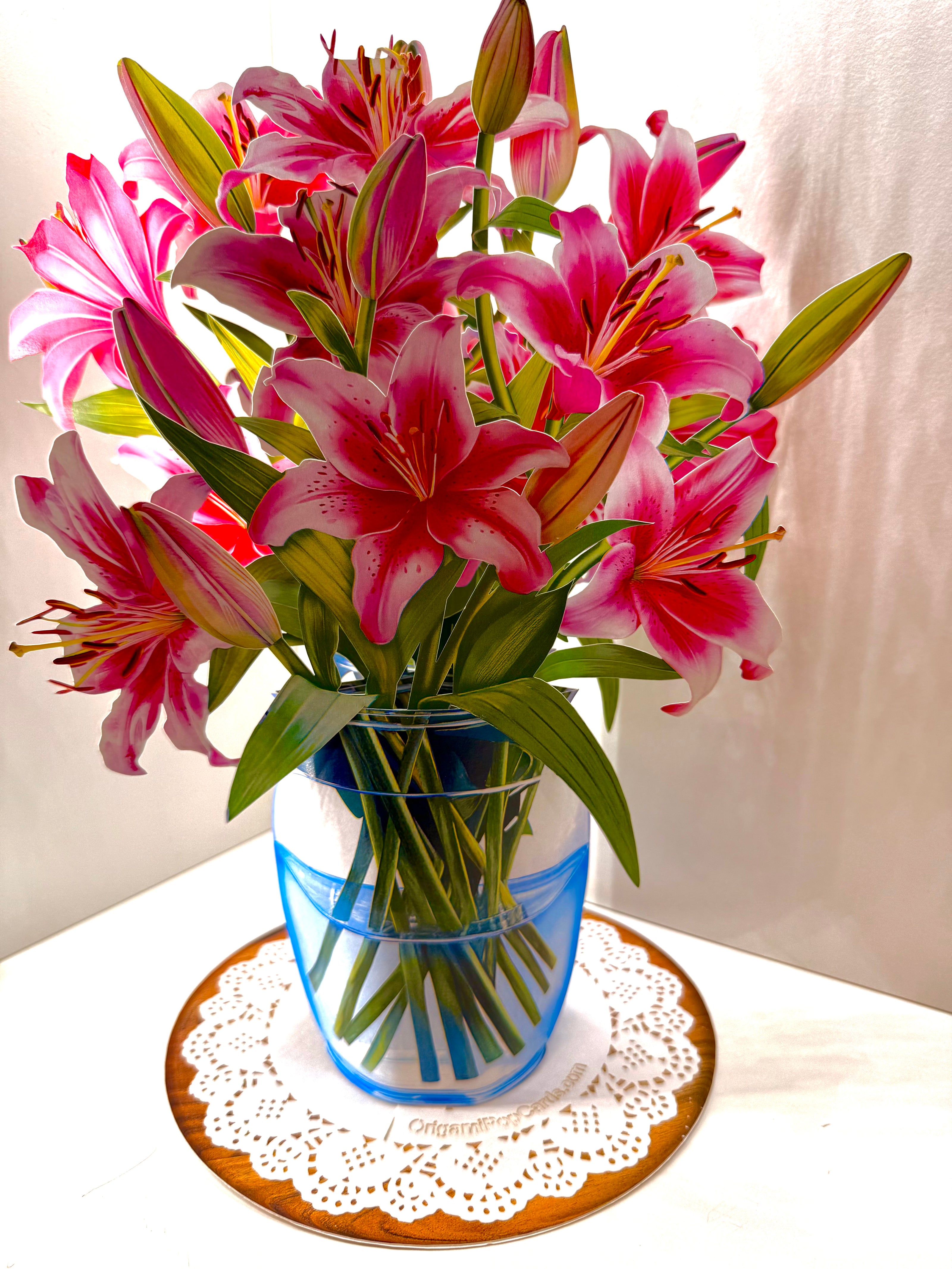 Hot Pink Oriental Lily 3D Pop Up Flower Bouquet Origami Pop Cards 3D Pop Up Greeting Card Happy Birthday Thank You Handmade Gift Thinking of You Blank Card for Any Occasion Happy Mother's Day Happy Father's Australiana Celebrate the Beauty of Flower