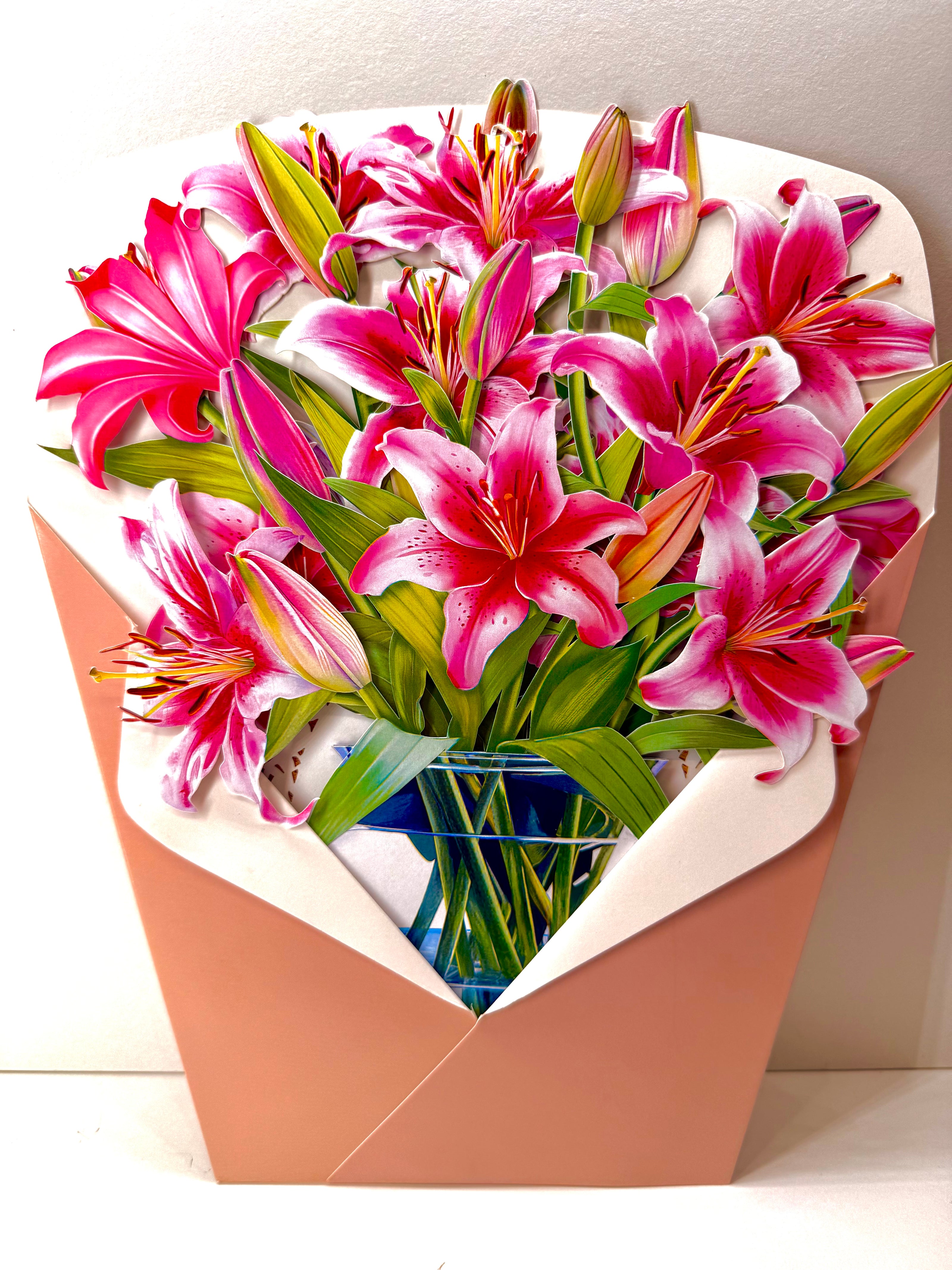 Hot Pink Oriental Lily 3D Pop Up Flower Bouquet Origami Pop Cards 3D Pop Up Greeting Card Happy Birthday Thank You Handmade Gift Thinking of You Blank Card for Any Occasion Happy Mother's Day Happy Father's Australiana Celebrate the Beauty of Flower