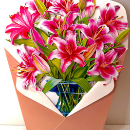 Hot Pink Oriental Lily 3D Pop Up Flower Bouquet Origami Pop Cards 3D Pop Up Greeting Card Happy Birthday Thank You Handmade Gift Thinking of You Blank Card for Any Occasion Happy Mother's Day Happy Father's Australiana Celebrate the Beauty of Flower