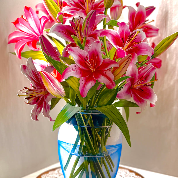 Hot Pink Oriental Lily 3D Pop Up Flower Bouquet Origami Pop Cards 3D Pop Up Greeting Card Happy Birthday Thank You Handmade Gift Thinking of You Blank Card for Any Occasion Happy Mother's Day Happy Father's Australiana Celebrate the Beauty of Flower