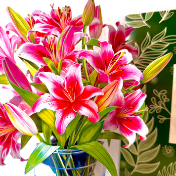 Hot Pink Oriental Lily 3D Pop Up Flower Bouquet Origami Pop Cards 3D Pop Up Greeting Card Happy Birthday Thank You Handmade Gift Thinking of You Blank Card for Any Occasion Happy Mother's Day Happy Father's Australiana Celebrate the Beauty of Flower