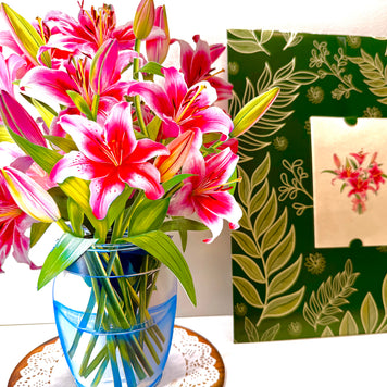 Hot Pink Oriental Lily 3D Pop Up Flower Bouquet Origami Pop Cards 3D Pop Up Greeting Card Happy Birthday Thank You Handmade Gift Thinking of You Blank Card for Any Occasion Happy Mother's Day Happy Father's Australiana Celebrate the Beauty of Flower