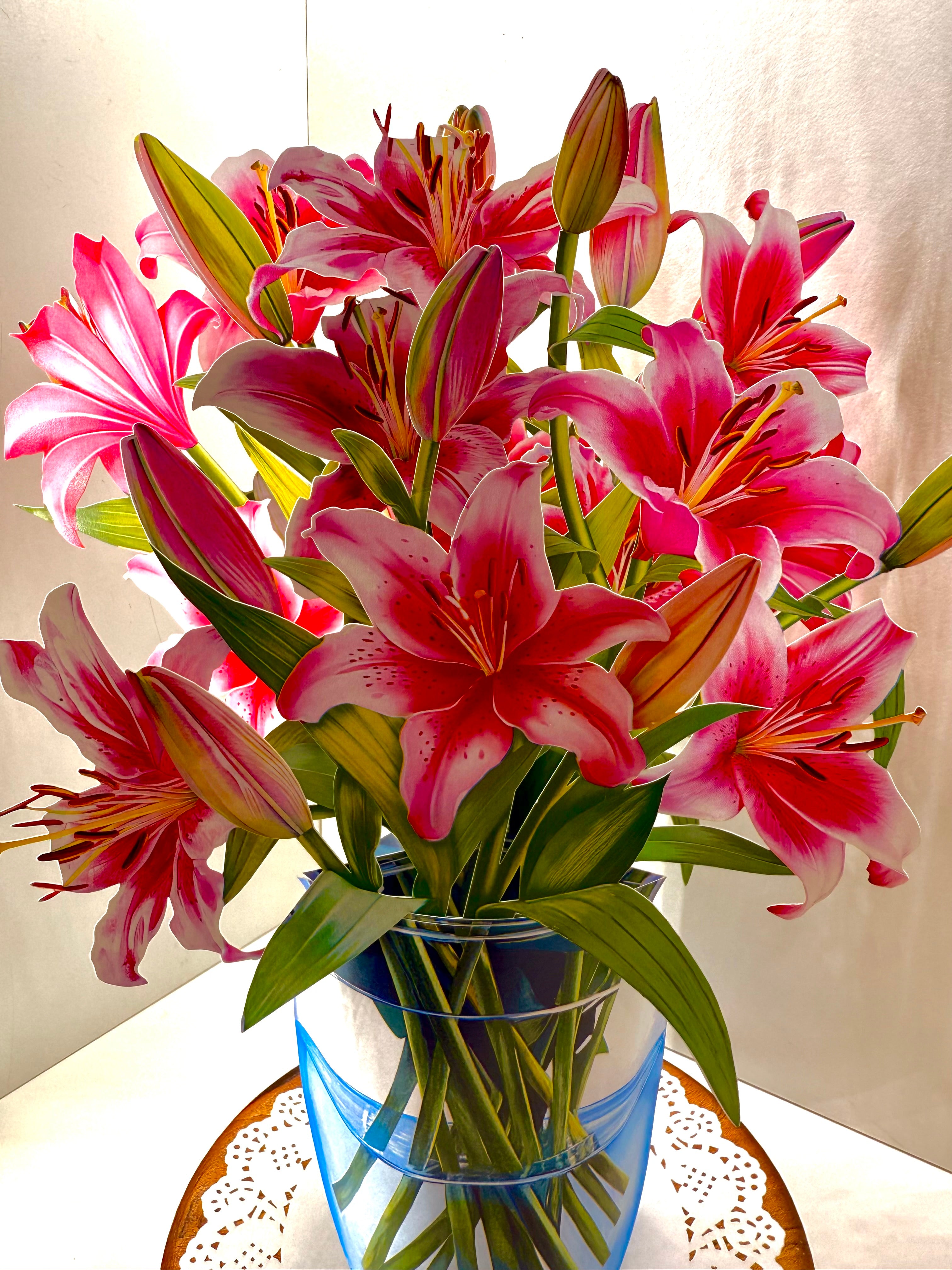 Hot Pink Oriental Lily 3D Pop Up Flower Bouquet Origami Pop Cards 3D Pop Up Greeting Card Happy Birthday Thank You Handmade Gift Thinking of You Blank Card for Any Occasion Happy Mother's Day Happy Father's Australiana Celebrate the Beauty of Flower