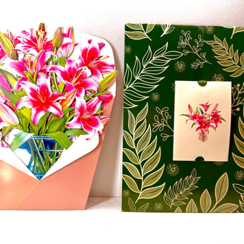 Hot Pink Oriental Lily 3D Pop Up Flower Bouquet Origami Pop Cards 3D Pop Up Greeting Card Happy Birthday Thank You Handmade Gift Thinking of You Blank Card for Any Occasion Happy Mother's Day Happy Father's Australiana Celebrate the Beauty of Flower