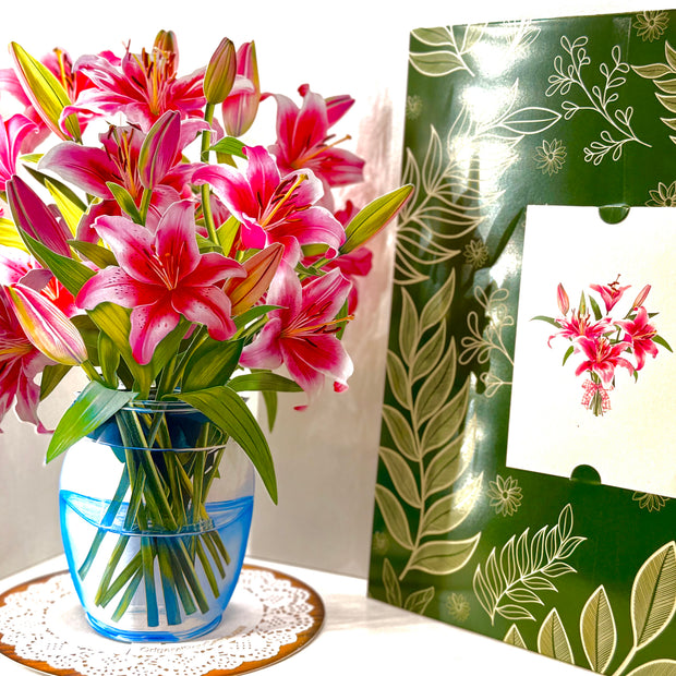 Hot Pink Oriental Lily 3D Pop Up Flower Bouquet Origami Pop Cards 3D Pop Up Greeting Card Happy Birthday Thank You Handmade Gift Thinking of You Blank Card for Any Occasion Happy Mother's Day Happy Father's Australiana Celebrate the Beauty of Flower