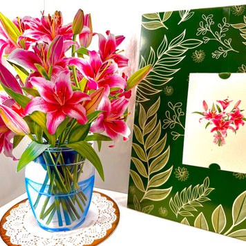 Hot Pink Oriental Lily 3D Pop Up Flower Bouquet Origami Pop Cards 3D Pop Up Greeting Card Happy Birthday Thank You Handmade Gift Thinking of You Blank Card for Any Occasion Happy Mother's Day Happy Father's Australiana Celebrate the Beauty of Flower