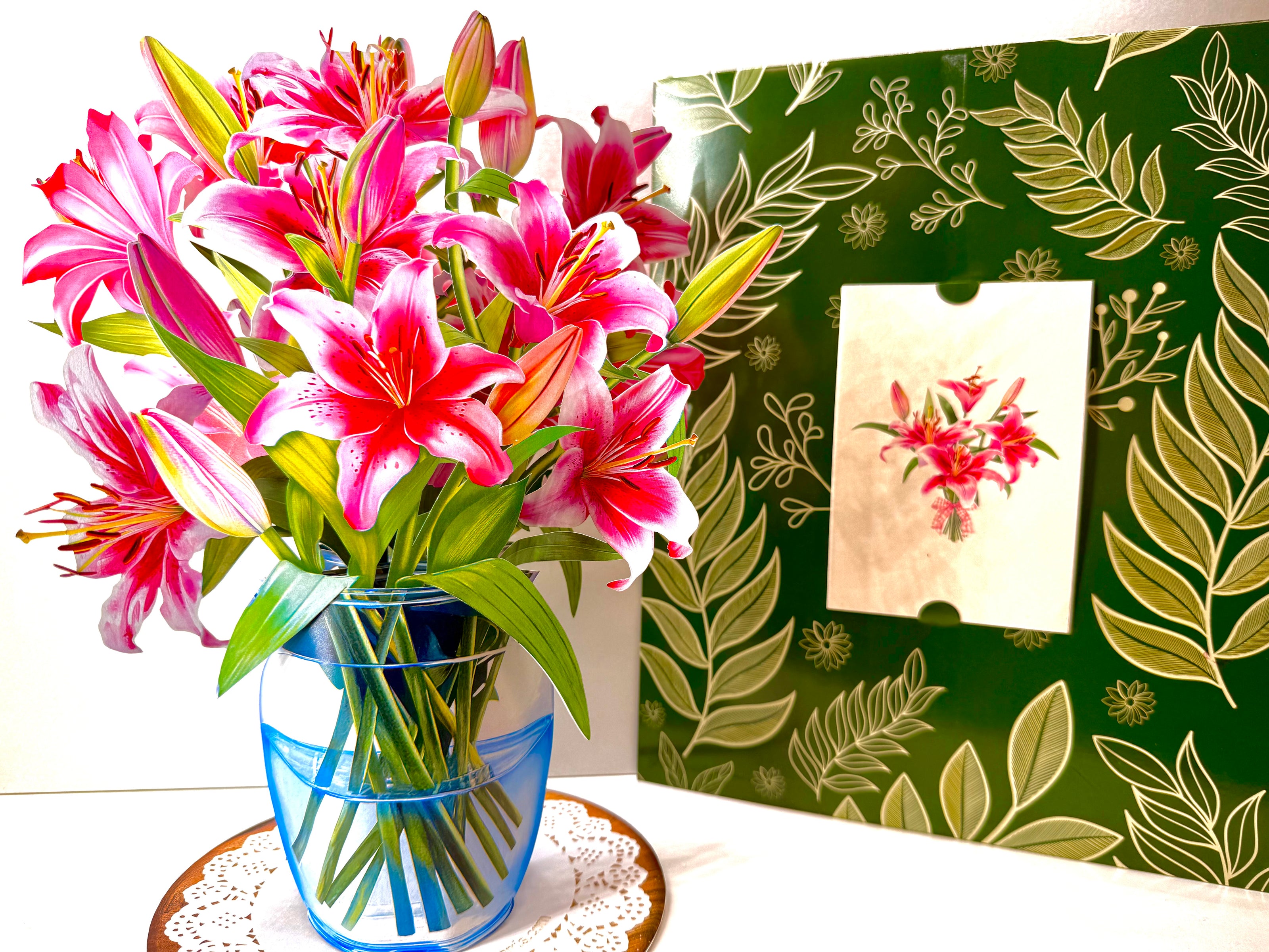 Hot Pink Oriental Lily 3D Pop Up Flower Bouquet Origami Pop Cards 3D Pop Up Greeting Card Happy Birthday Thank You Handmade Gift Thinking of You Blank Card for Any Occasion Happy Mother's Day Happy Father's Australiana Celebrate the Beauty of Flower