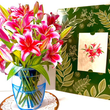 Hot Pink Oriental Lily 3D Pop Up Flower Bouquet Origami Pop Cards 3D Pop Up Greeting Card Happy Birthday Thank You Handmade Gift Thinking of You Blank Card for Any Occasion Happy Mother's Day Happy Father's Australiana Celebrate the Beauty of Flower