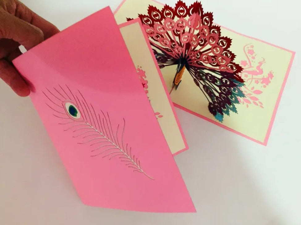 Pink Peacock Origami Pop Cards 3D Pop Up Greeting Card Happy Birthday Thank You Handmade Best Wishes Blank Card for Any Occasion Happy Mother's Day Happy Father's Day Celebrate the Beauty Of Nature