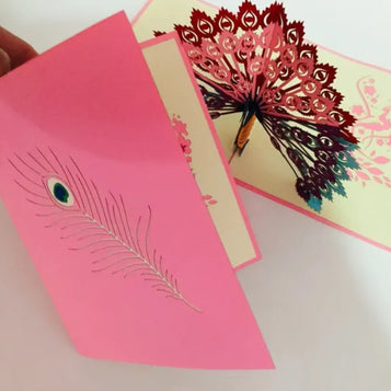 Pink Peacock Origami Pop Cards 3D Pop Up Greeting Card Happy Birthday Thank You Handmade Best Wishes Blank Card for Any Occasion Happy Mother's Day Happy Father's Day Celebrate the Beauty Of Nature