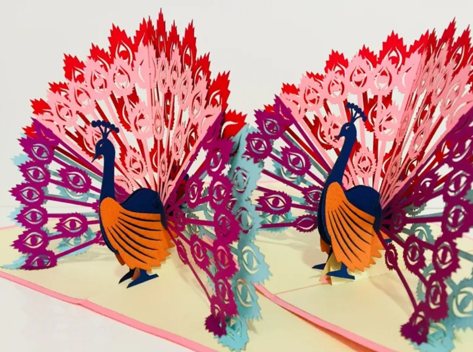 Pink Peacock Origami Pop Cards 3D Pop Up Greeting Card Happy Birthday Thank You Handmade Best Wishes Blank Card for Any Occasion Happy Mother's Day Happy Father's Day Celebrate the Beauty Of Nature