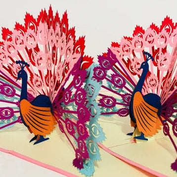 Pink Peacock Origami Pop Cards 3D Pop Up Greeting Card Happy Birthday Thank You Handmade Best Wishes Blank Card for Any Occasion Happy Mother's Day Happy Father's Day Celebrate the Beauty Of Nature