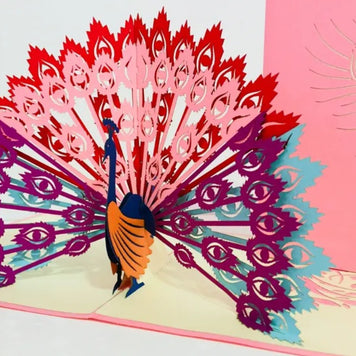 Pink Peacock Origami Pop Cards 3D Pop Up Greeting Card Happy Birthday Thank You Handmade Best Wishes Blank Card for Any Occasion Happy Mother's Day Happy Father's Day Celebrate the Beauty Of Nature