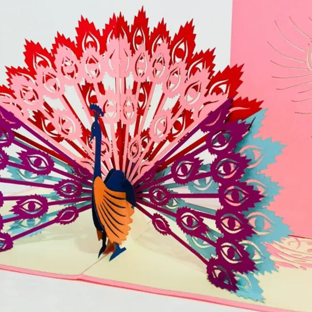 Pink Peacock Origami Pop Cards 3D Pop Up Greeting Card Happy Birthday Thank You Handmade Best Wishes Blank Card for Any Occasion Happy Mother's Day Happy Father's Day Celebrate the Beauty Of Nature