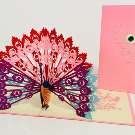 Pink Peacock Origami Pop Cards 3D Pop Up Greeting Card Happy Birthday Thank You Handmade Best Wishes Blank Card for Any Occasion Happy Mother's Day Happy Father's Day Celebrate the Beauty Of Nature