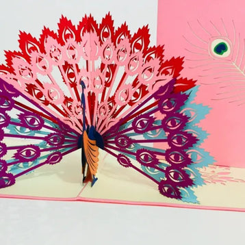 Pink Peacock Origami Pop Cards 3D Pop Up Greeting Card Happy Birthday Thank You Handmade Best Wishes Blank Card for Any Occasion Happy Mother's Day Happy Father's Day Celebrate the Beauty Of Nature