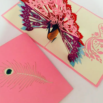 Pink Peacock Origami Pop Cards 3D Pop Up Greeting Card Happy Birthday Thank You Handmade Best Wishes Blank Card for Any Occasion Happy Mother's Day Happy Father's Day Celebrate the Beauty Of Nature