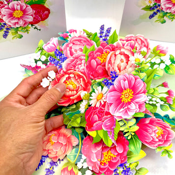 Pink Peony Rose Garden Origami Pop Cards 3D Pop Up Greeting Card Happy Birthday Thank You Handmade Gift Thinking of You Blank Card for Any Occasion Happy Mother's Day Happy Father's Australiana Celebrate the Beauty of Flower and Spring Element